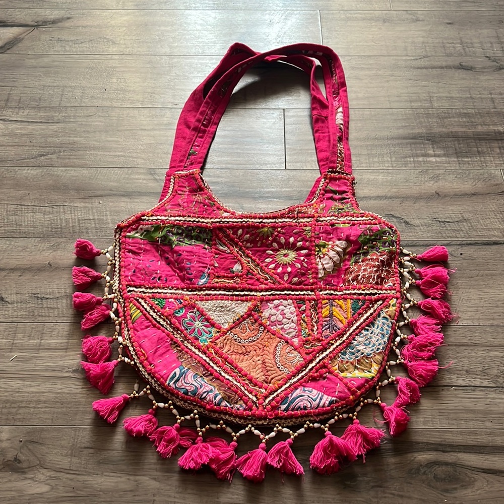 Tribe Azure Fair Trade Pink Quilted Colorful bag !!